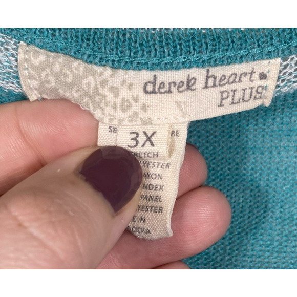 Derek Heart Plus Sweater Knit Top 3X Stripe Blue Chiffon Hem Boho Fairy Core - Picture 7 of 9